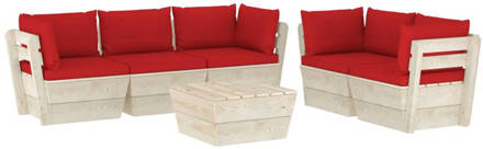 vidaXL 6-delige Loungeset met kussens pallet vurenhout Rood