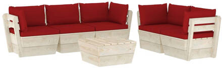 vidaXL 6-delige Loungeset met kussens pallet vurenhout Rood