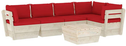 vidaXL 6-delige Loungeset met kussens pallet vurenhout Rood