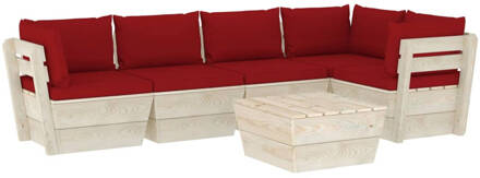 vidaXL 6-delige Loungeset met kussens pallet vurenhout Rood