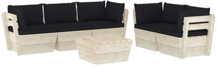 vidaXL 6-delige Loungeset met kussens pallet vurenhout Zwart