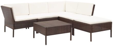 vidaXL 6-delige Loungeset met kussens poly rattan bruin