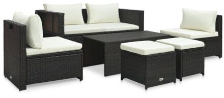 vidaXL 6-delige Loungeset met kussens poly rattan bruin