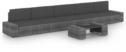 vidaXL 6-delige Loungeset met kussens poly rattan grijs