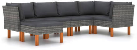 vidaXL 6-delige Loungeset met kussens poly rattan grijs