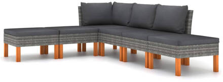 vidaXL 6-delige Loungeset met kussens poly rattan grijs