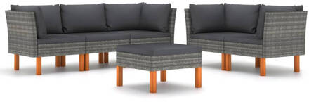 vidaXL 6-delige Loungeset met kussens poly rattan grijs