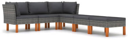 vidaXL 6-delige Loungeset met kussens poly rattan grijs