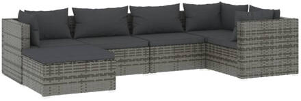 vidaXL 6-delige Loungeset met kussens poly rattan grijs