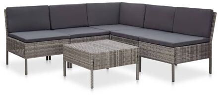 vidaXL 6-delige Loungeset met kussens poly rattan grijs