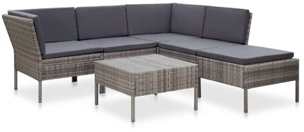 vidaXL 6-delige Loungeset met kussens poly rattan grijs