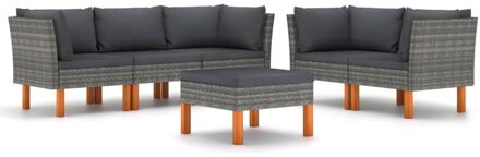 vidaXL 6-delige Loungeset met kussens poly rattan grijs