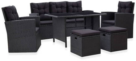 vidaXL 6-delige Loungeset met kussens poly rattan zwart