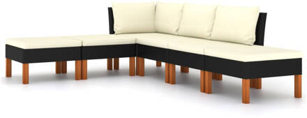 vidaXL 6-delige Loungeset met kussens poly rattan zwart