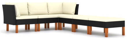 vidaXL 6-delige Loungeset met kussens poly rattan zwart