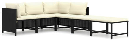 vidaXL 6-delige Loungeset met kussens poly rattan zwart