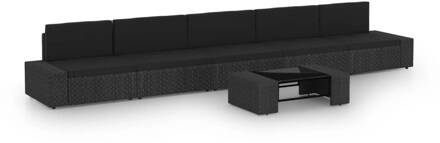 vidaXL 6-delige Loungeset met kussens poly rattan zwart