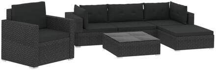 vidaXL 6-delige Loungeset met kussens poly rattan zwart