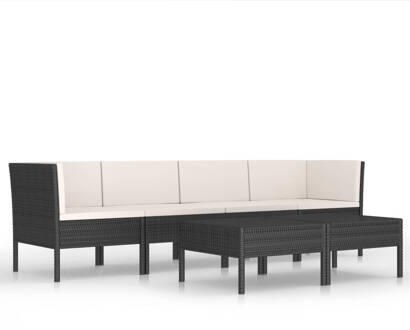 vidaXL 6-delige Loungeset met kussens poly rattan zwart