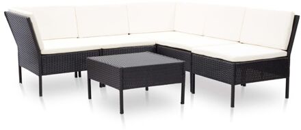 vidaXL 6-delige Loungeset met kussens poly rattan zwart