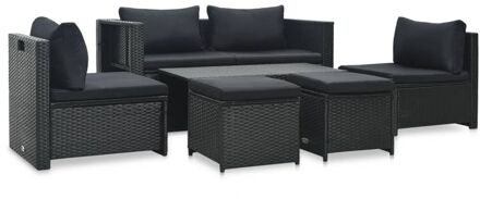 vidaXL 6-delige Loungeset met kussens poly rattan zwart