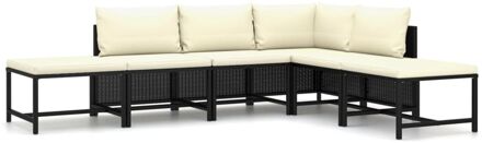 vidaXL 6-delige Loungeset met kussens poly rattan zwart