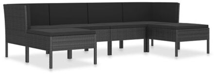 vidaXL 6-delige Loungeset met kussens poly rattan zwart