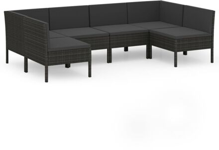 vidaXL 6-delige Loungeset met kussens poly rattan zwart