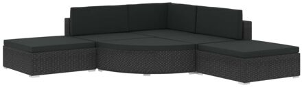 vidaXL 6-delige Loungeset met kussens poly rattan zwart