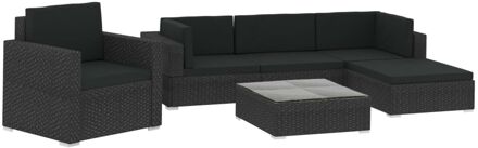 vidaXL 6-delige Loungeset met kussens poly rattan zwart