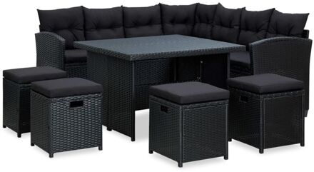 vidaXL 6-delige Loungeset met kussens poly rattan zwart