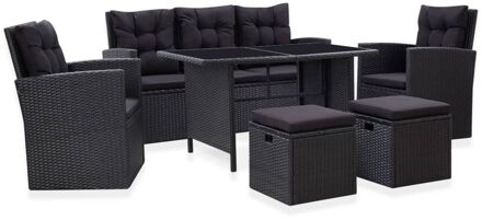 vidaXL 6-delige Loungeset met kussens poly rattan zwart