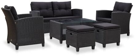 vidaXL 6-delige Loungeset met kussens poly rattan zwart