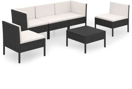 vidaXL 6-delige Loungeset met kussens poly rattan zwart