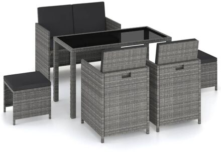 vidaXL 6-delige Tuinset met kussens poly rattan grijs