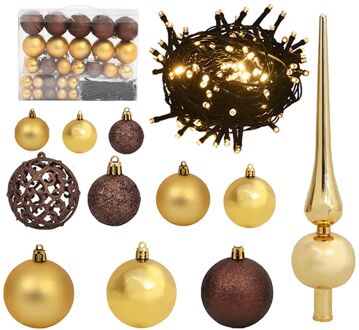 vidaXL 61-delige Kerstballenset met piek en 150 LED's goud en brons Multikleur