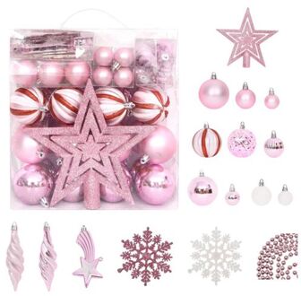 vidaXL 65-delige Kerstballenset roze/rood/wit