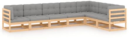 vidaXL 7-delige Loungeset met kussens massief grenenhout Grijs