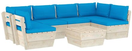 vidaXL 7-delige Loungeset met kussens pallet vurenhout Blauw