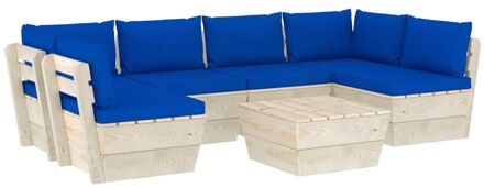 vidaXL 7-delige Loungeset met kussens pallet vurenhout Blauw