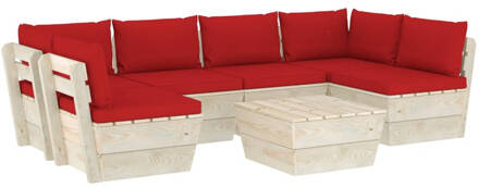 vidaXL 7-delige Loungeset met kussens pallet vurenhout Rood