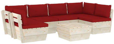 vidaXL 7-delige Loungeset met kussens pallet vurenhout Rood