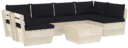 vidaXL 7-delige Loungeset met kussens pallet vurenhout Zwart