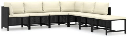 vidaXL 7-delige Loungeset met kussens poly rattan zwart