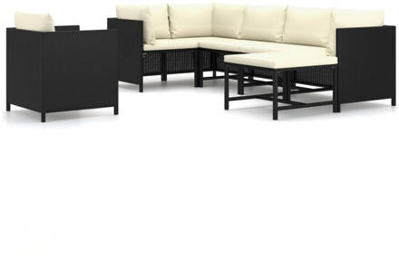 vidaXL 7-delige Loungeset met kussens poly rattan zwart