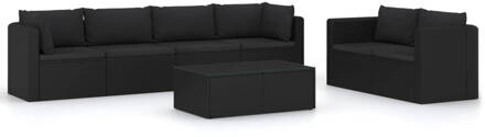 vidaXL 7-delige Loungeset met kussens poly rattan zwart