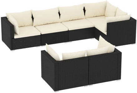 vidaXL 7-delige Loungeset met kussens poly rattan zwart