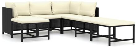 vidaXL 7-delige Loungeset met kussens poly rattan zwart