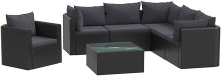 vidaXL 7-delige Loungeset met kussens poly rattan zwart