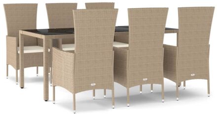 vidaXL 7-delige Tuinset met kussens poly rattan beige